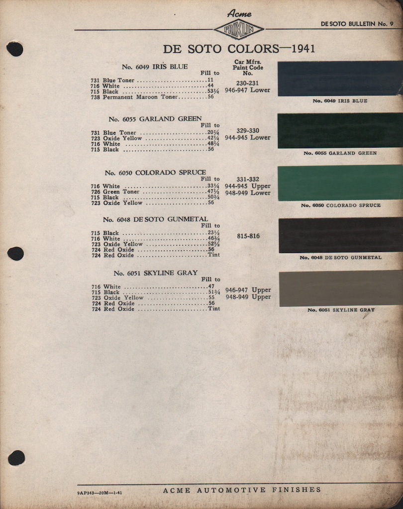 1941 DeSoto Paint Charts Acme 2